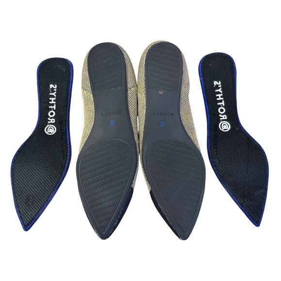 Rothy's Point Gold Herringbone Black Toe Women's Shoes Flats Loafers Retired W10 - Picture 5 of 8